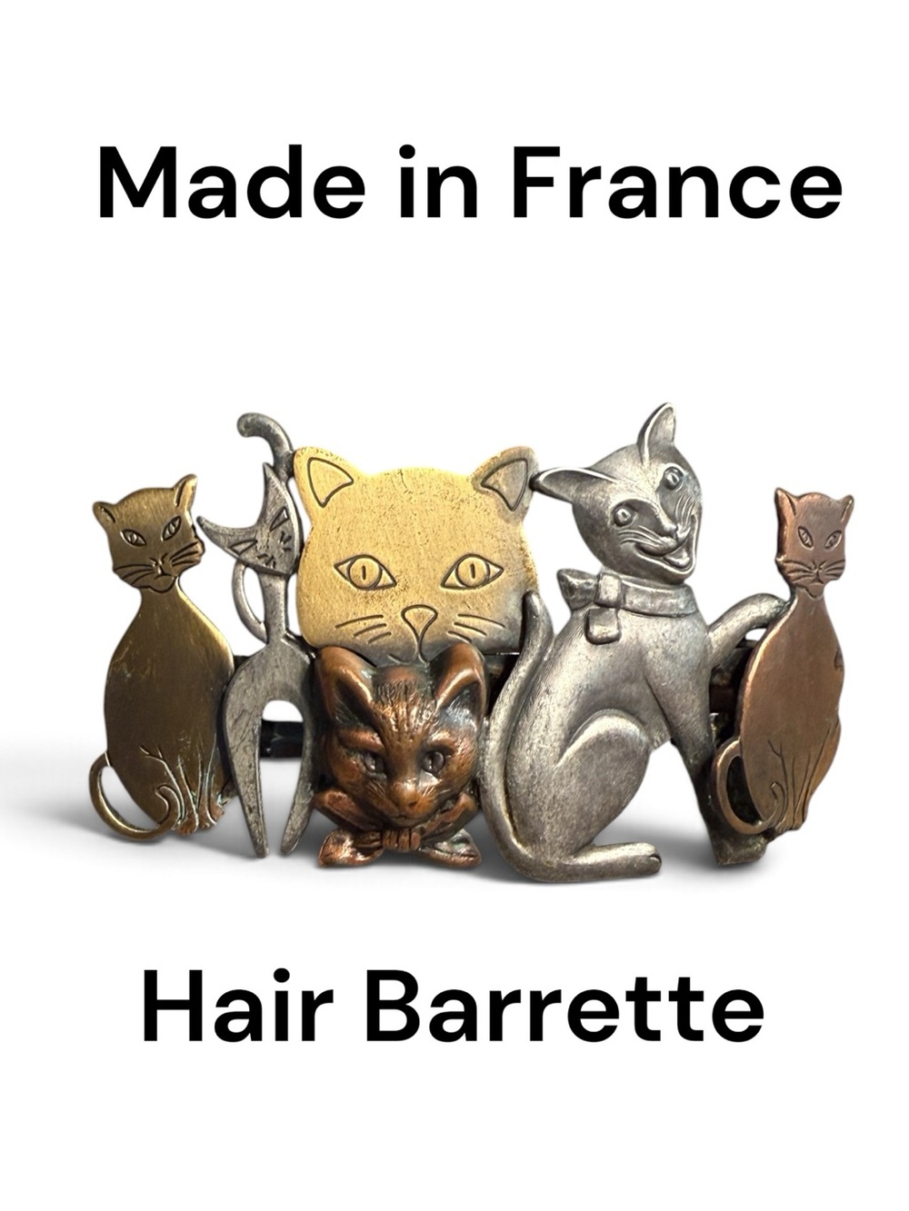 Vintage Multi-Color Metal Cat Barrette Made in France